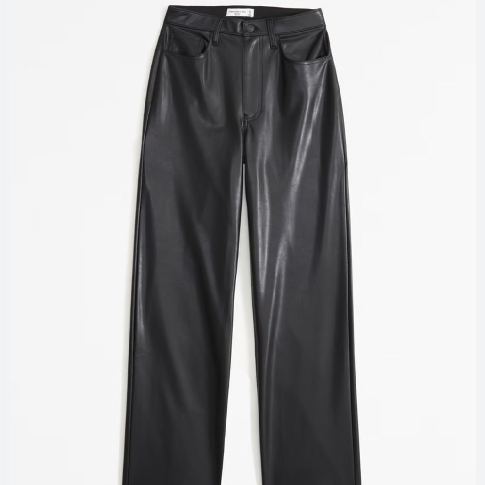 Abercrombie & Fitch Black Vegan Leather Wide Leg Pants